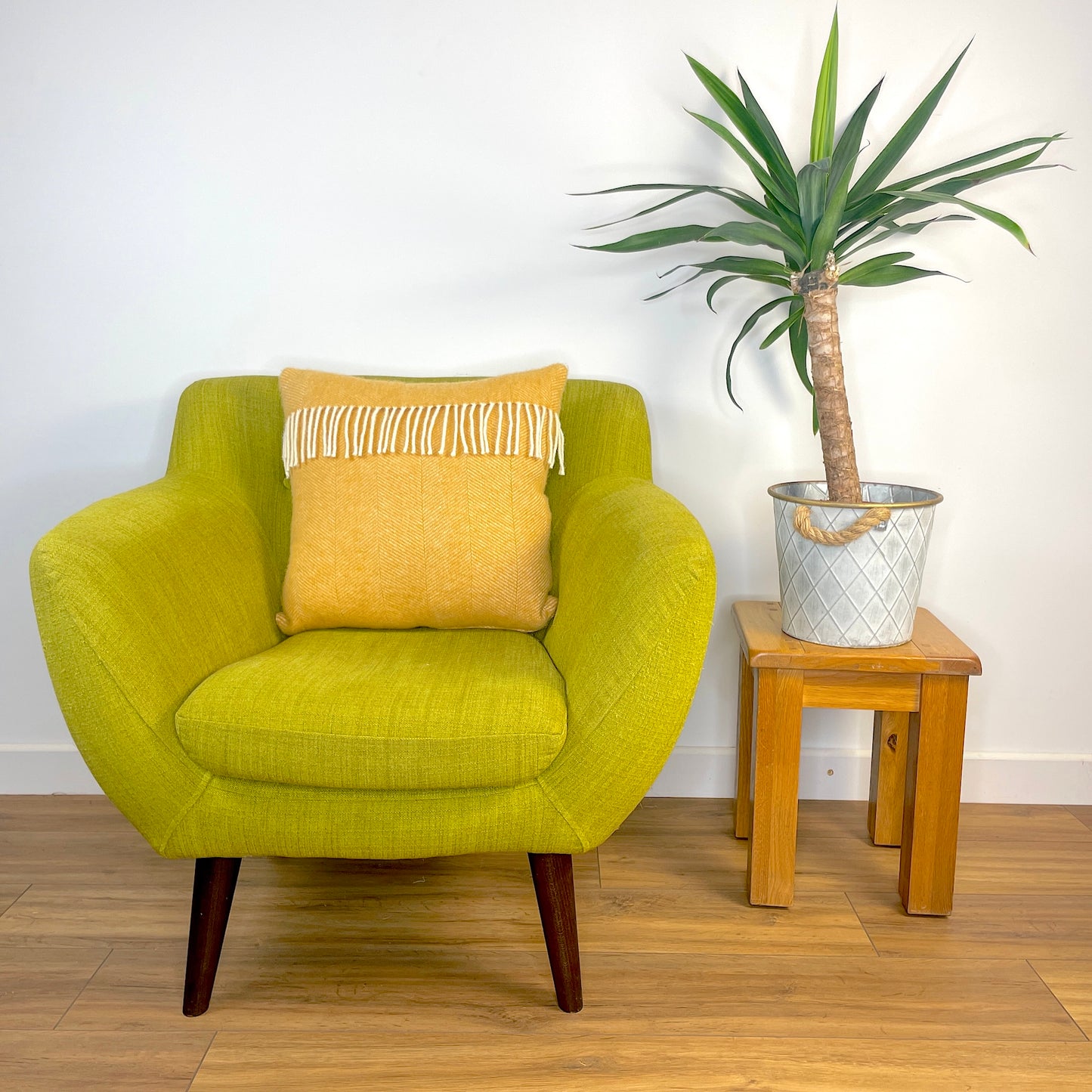 Pure Wool Cushion | Burnt Orange Herringbone w/Fringe