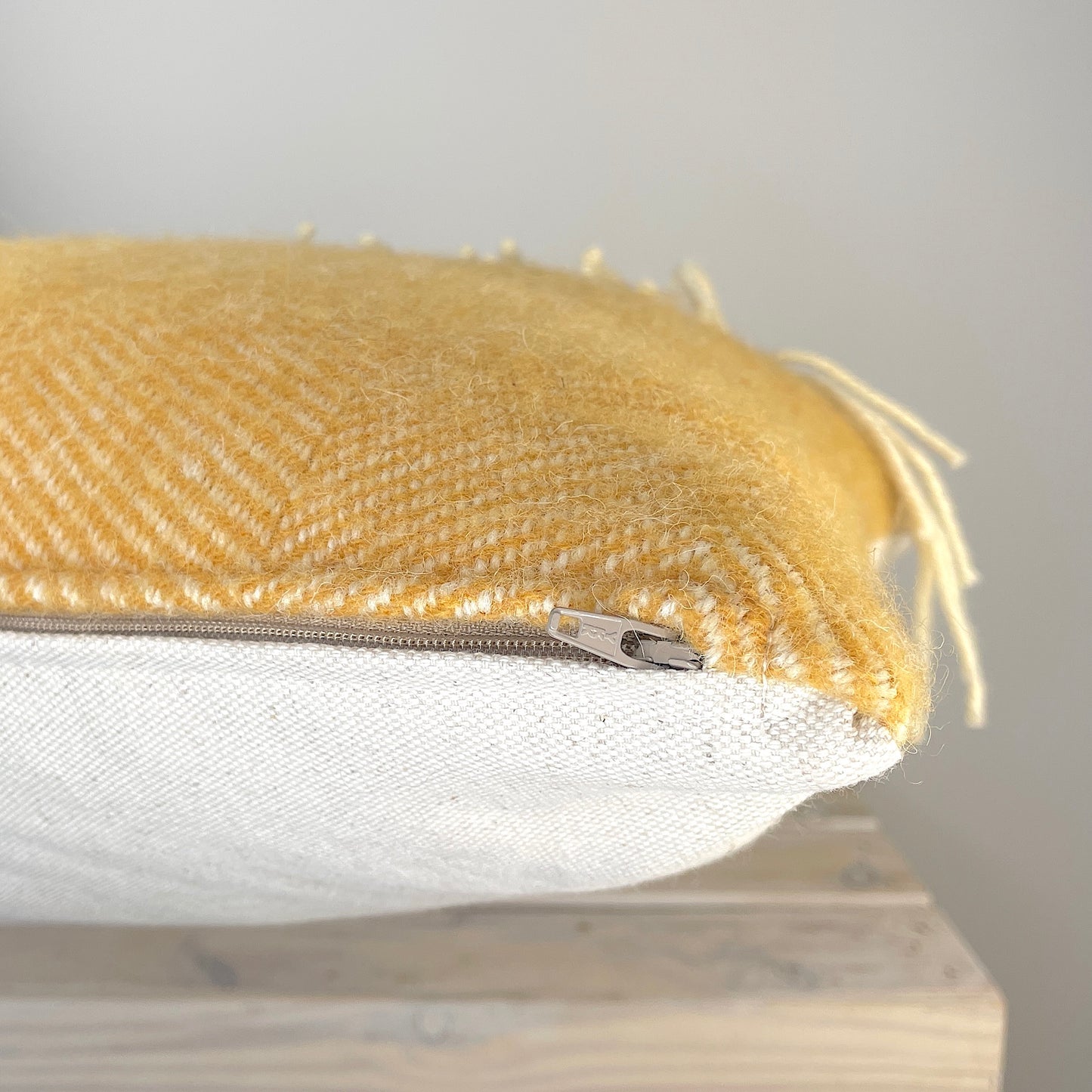 Pure Wool Cushion | Burnt Orange Herringbone w/Fringe