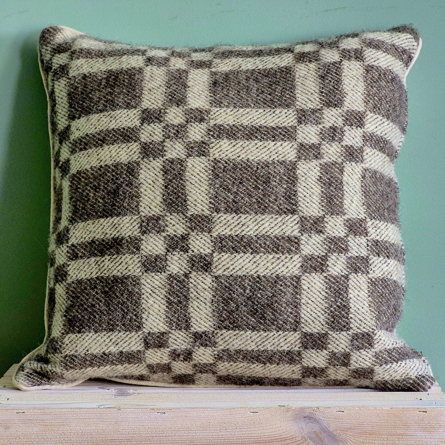 Pure Wool Cushion | Grey Geometric w/Piped Edging