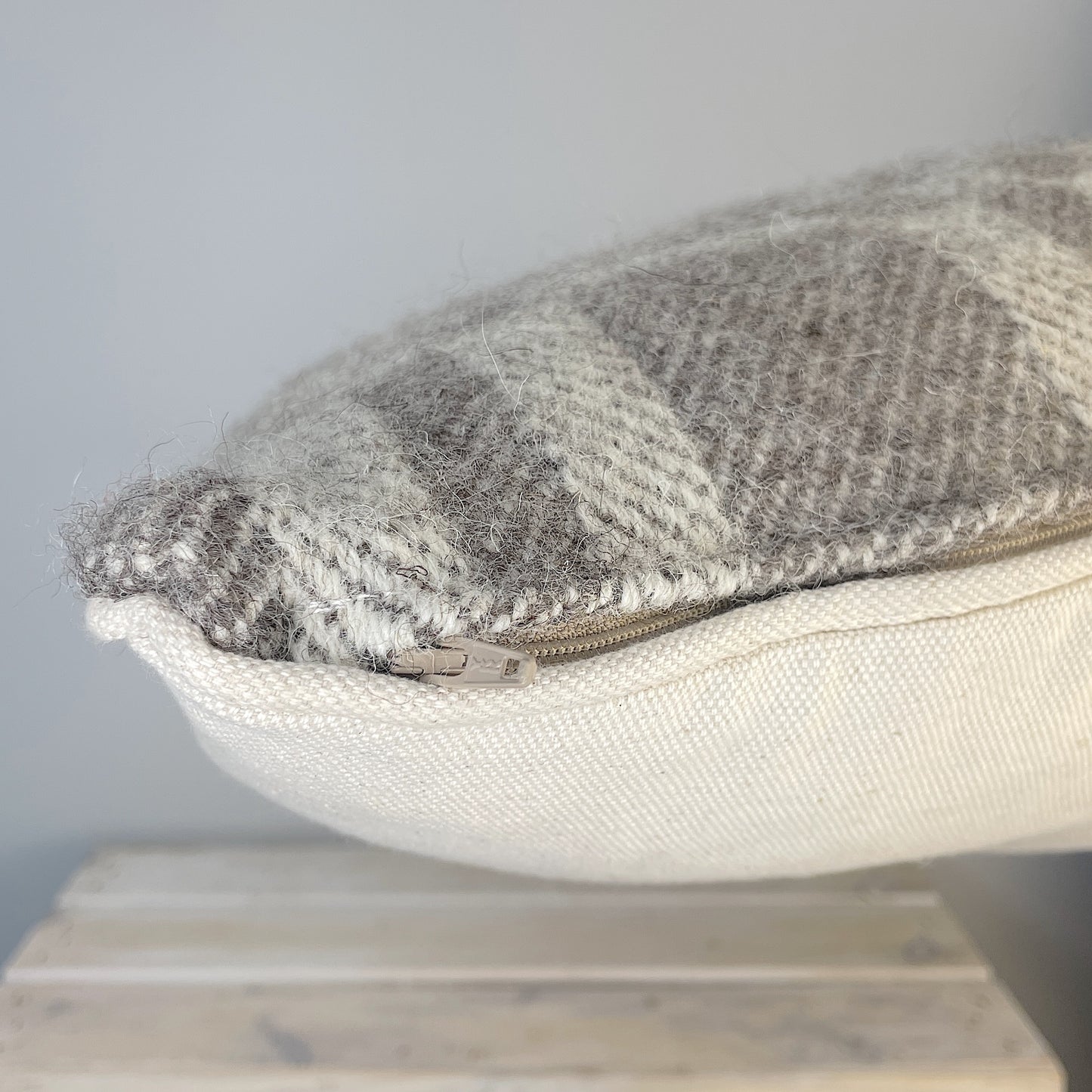Pure Wool Cushion | Grey Geometric w/Piped Edging