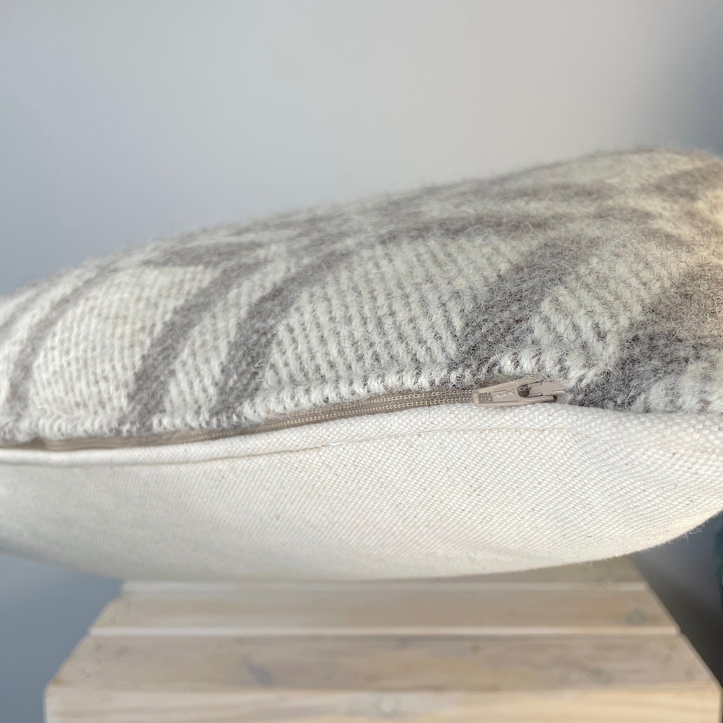 Pure Wool Cushion | Grey Inverse Geometric w/Piped Edging