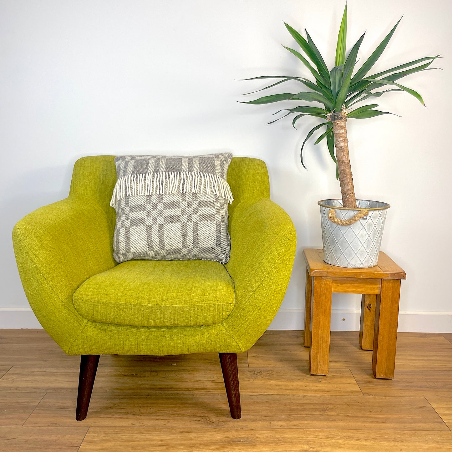 Pure Wool Cushion | Grey Inverse Geometric w/Fringe