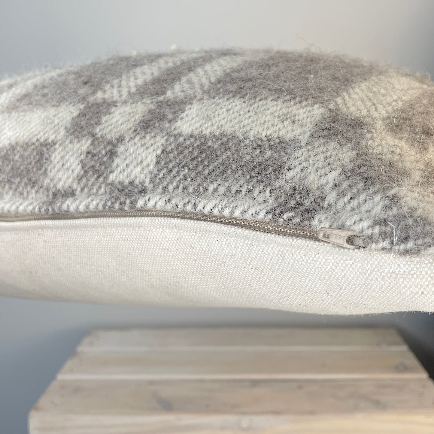 Pure Wool Cushion | Grey Geometric w/Fringe