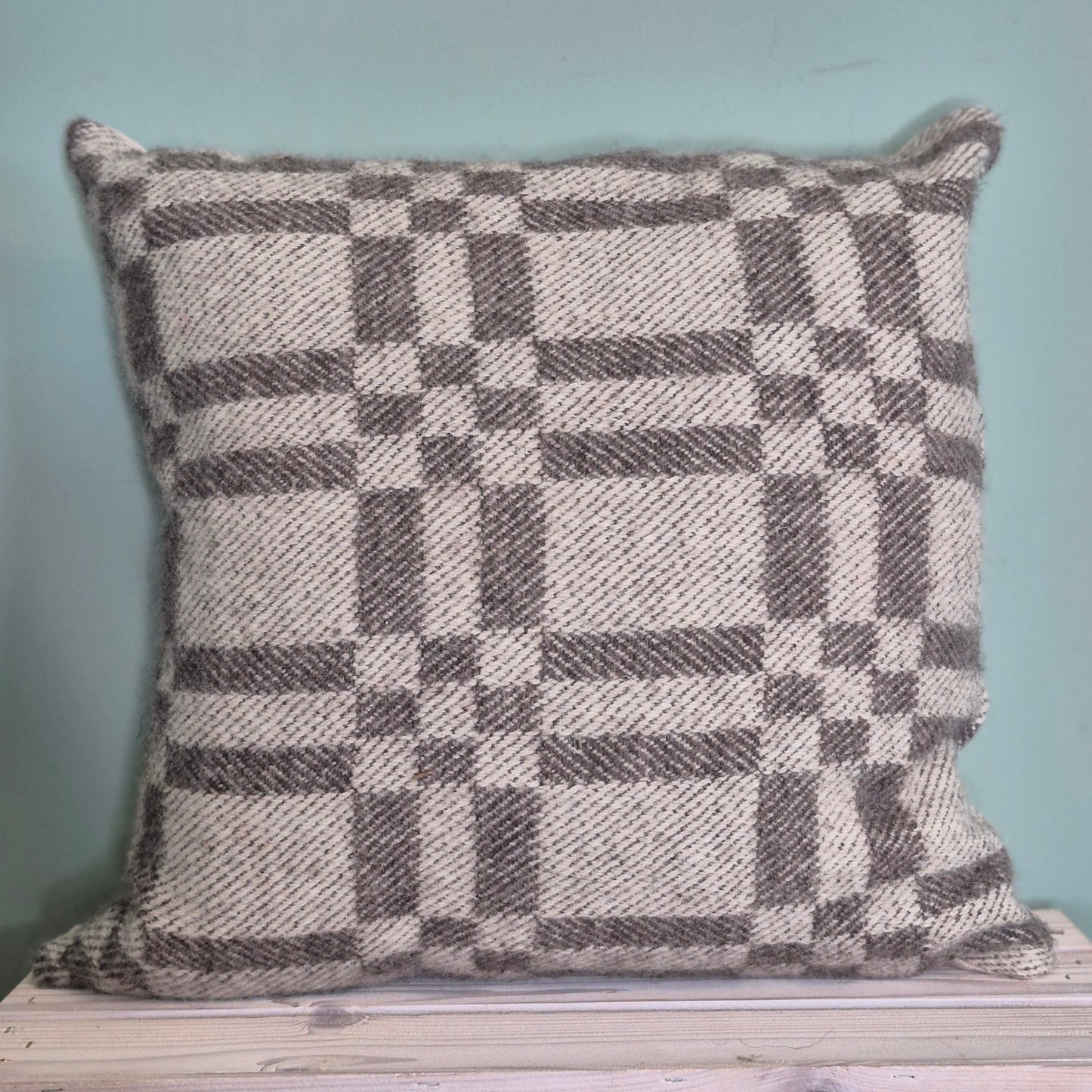 Pure Wool Cushion | Grey Inverse Geometric Squares