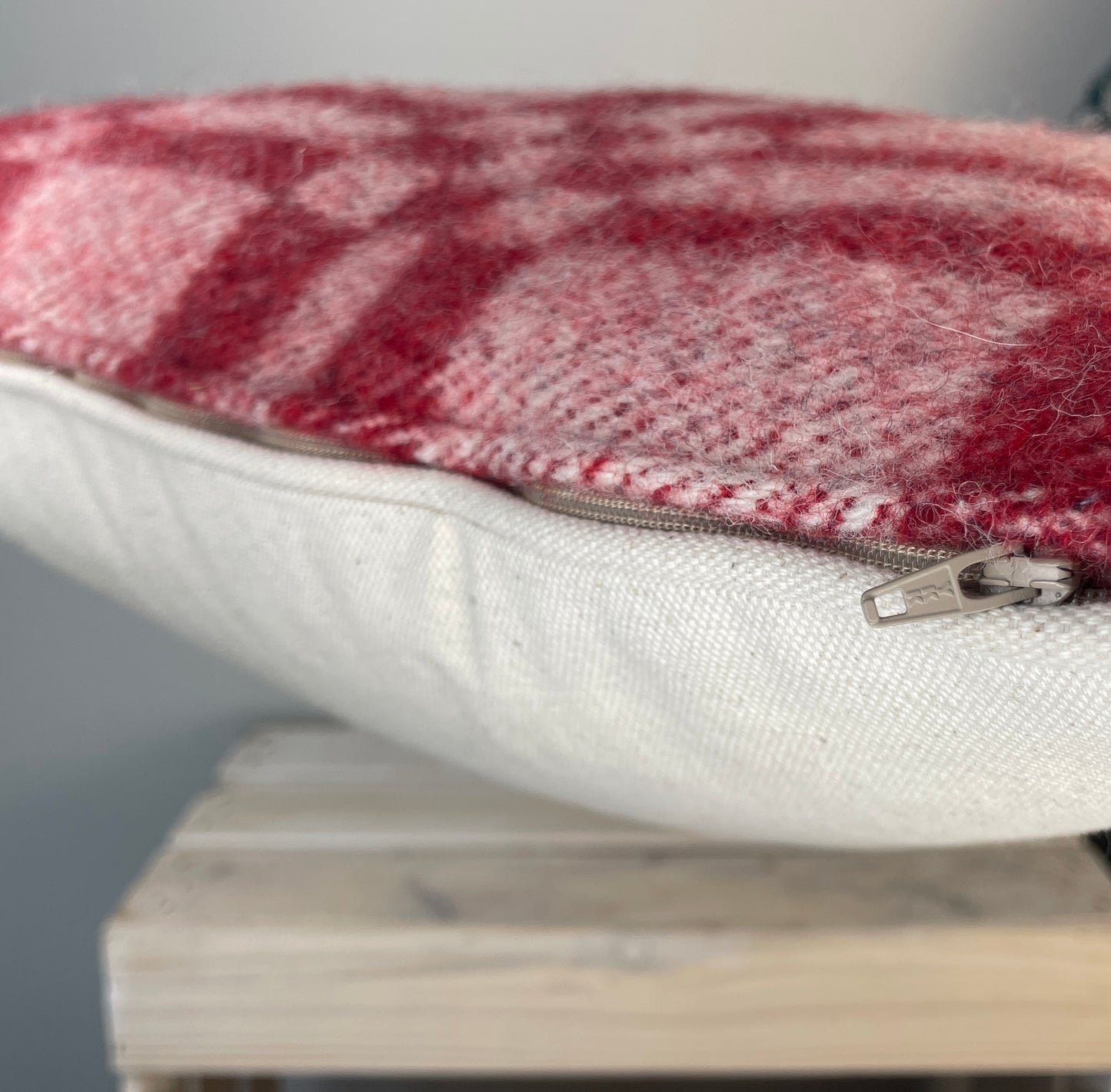 Pure Wool Cushion | Red Geometric Squares w/Piped Edging