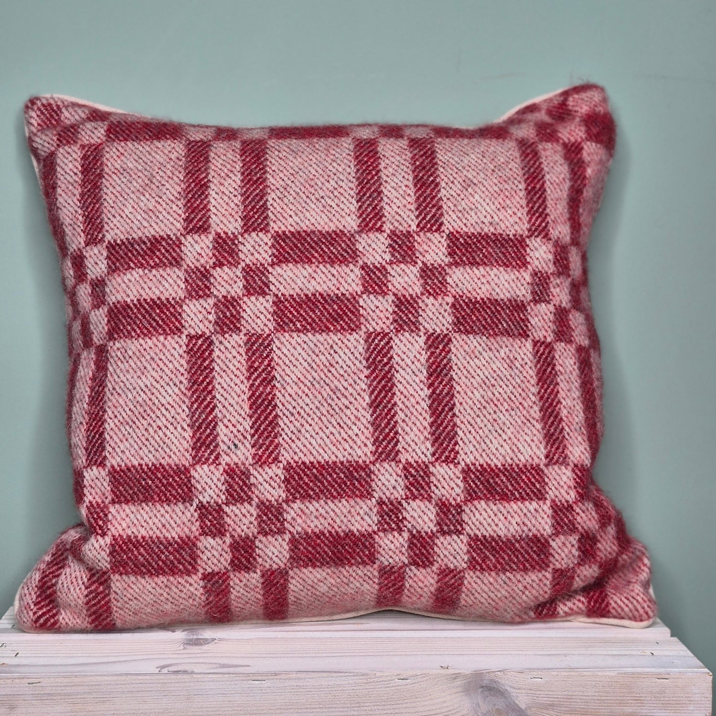 Pure Wool Cushion | Red Geometric Squares w/Piped Edging