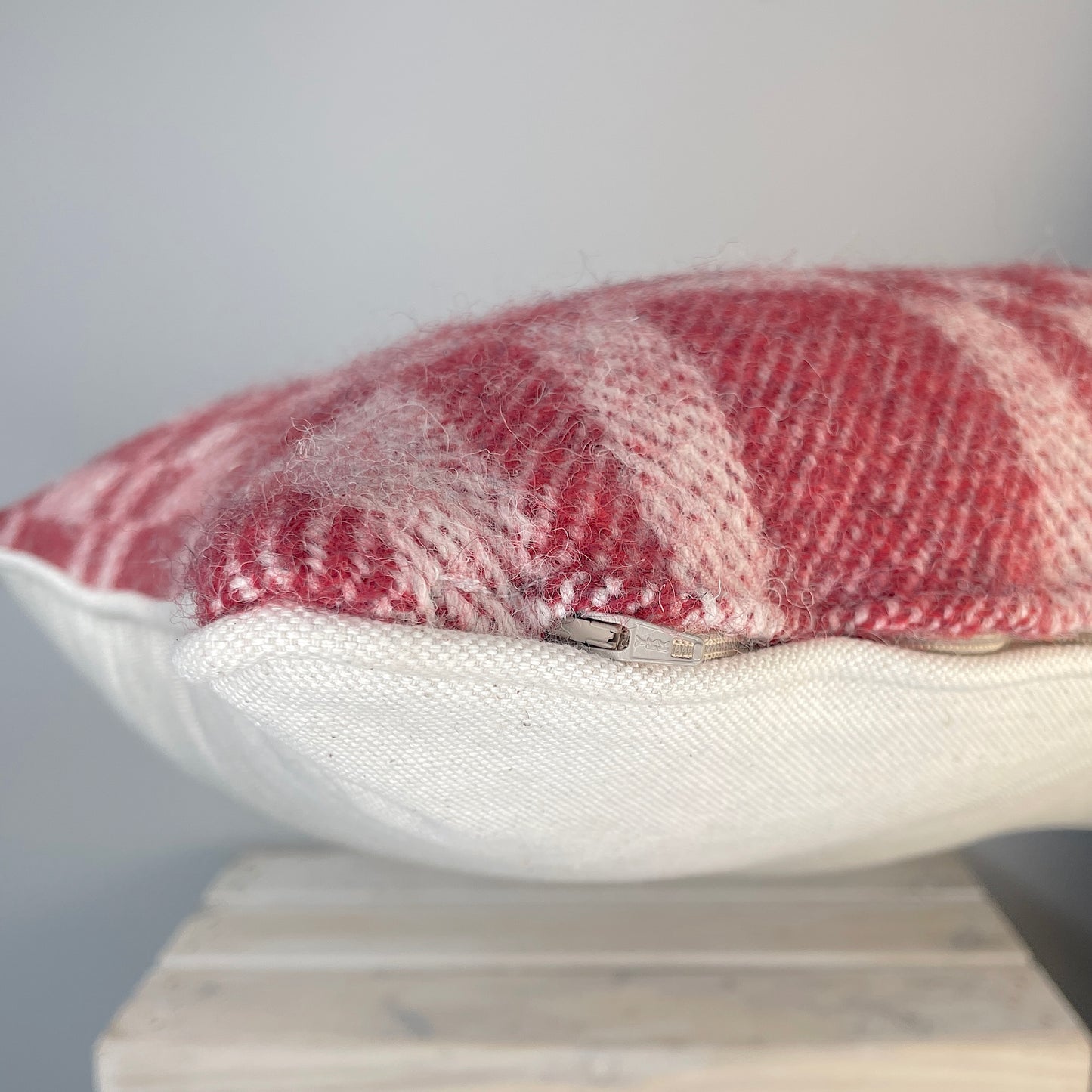 Pure Wool Cushion | Red Inverse Geometric Squares w/Piped Edging