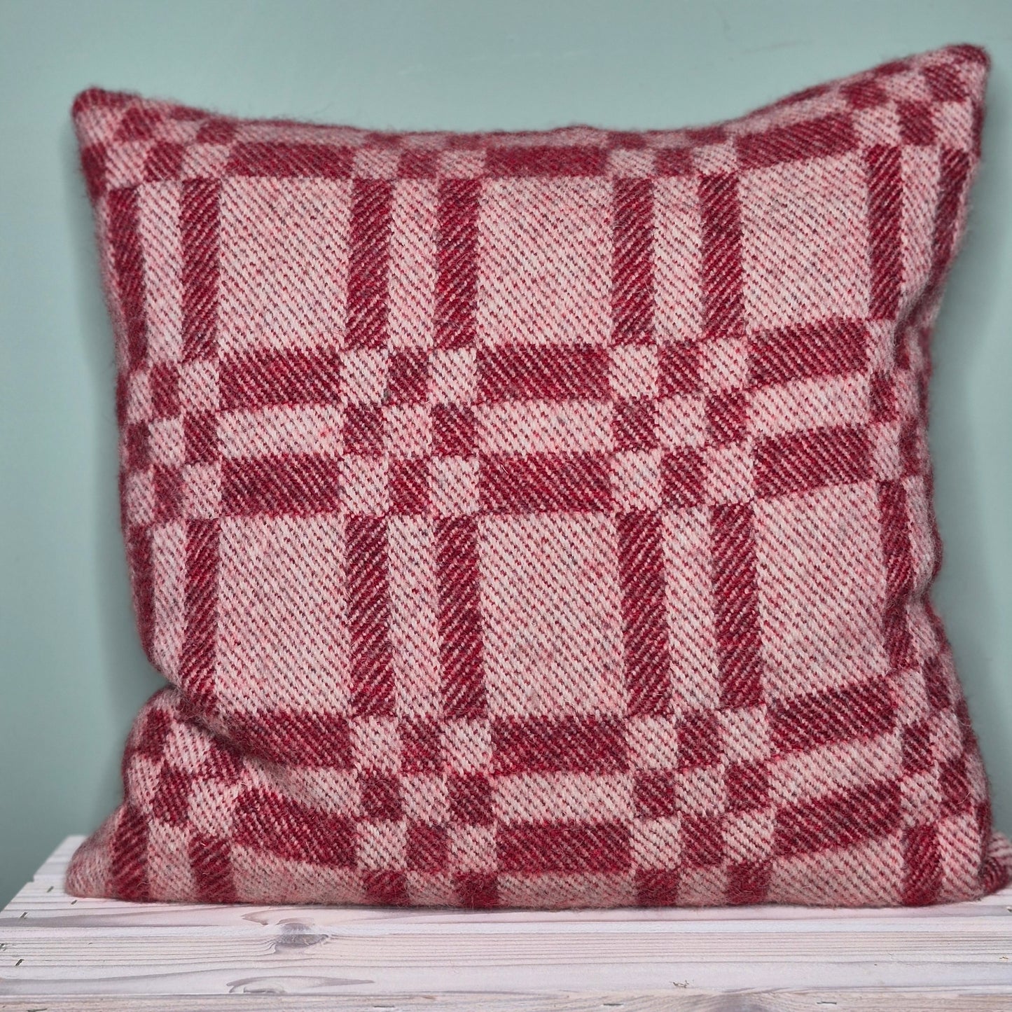 Pure Wool Cushion | Red Inverse Geometric Squares