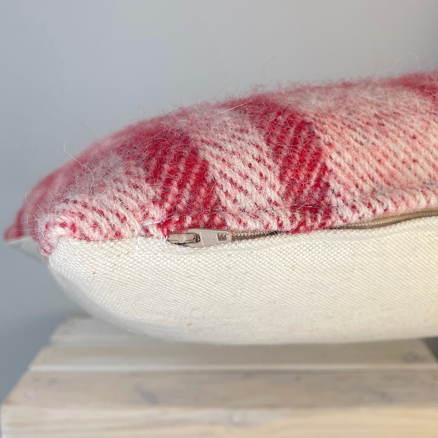 Pure Wool Cushion | Red Inverse Geometric Squares