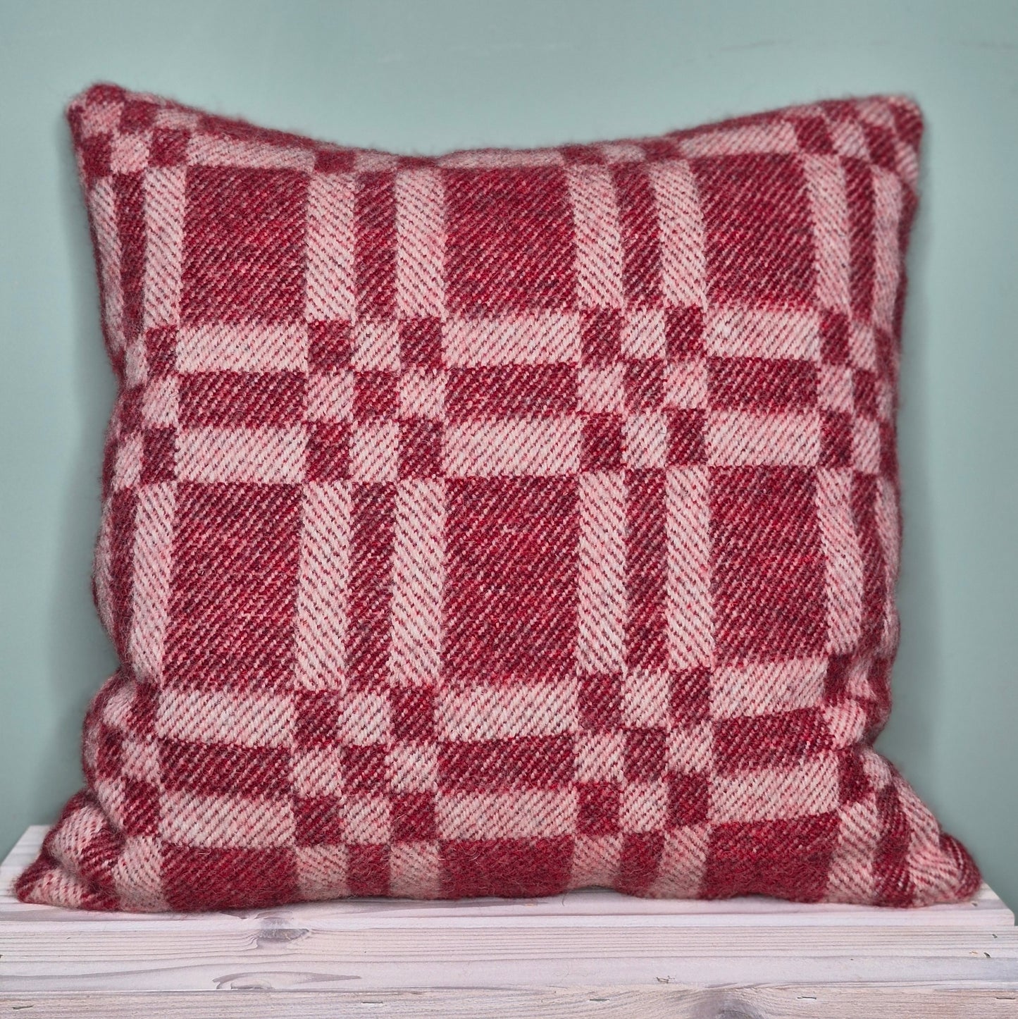 Pure Wool Cushion | Red Geometric Squares