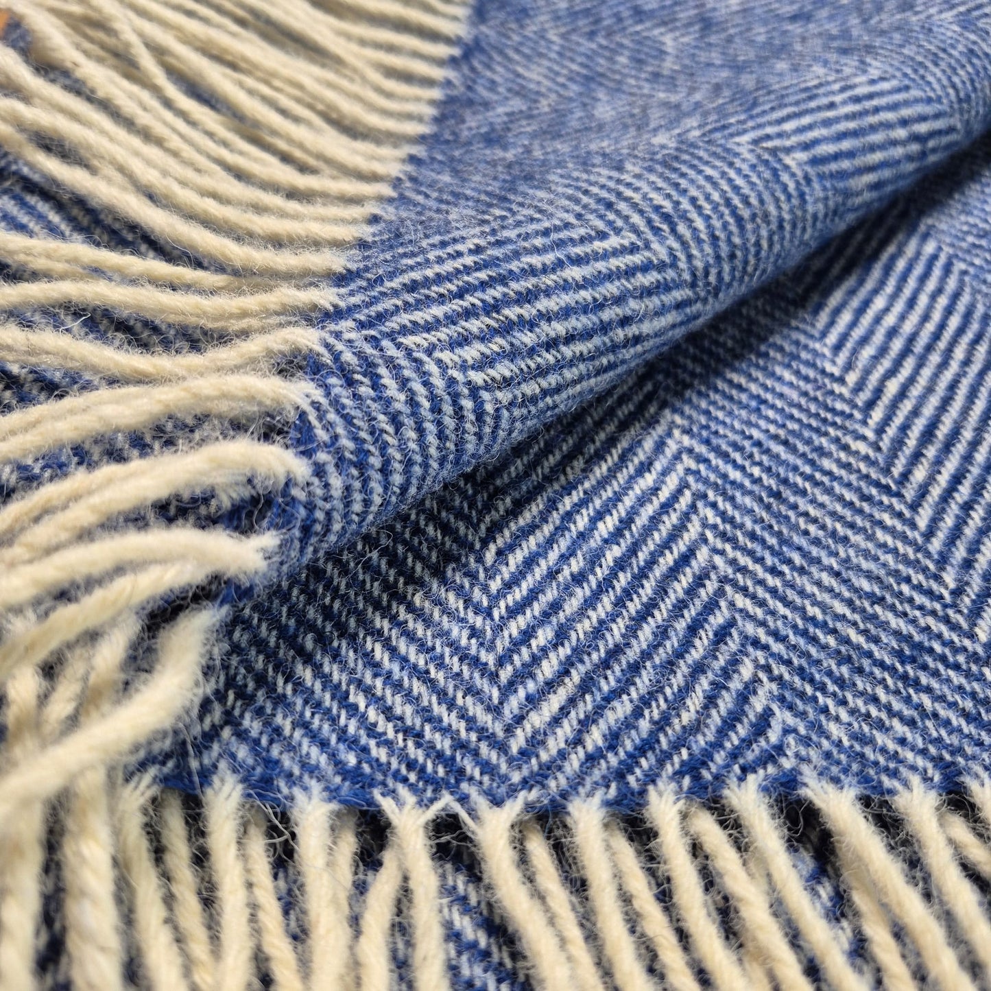 Pure Wool Throw Blanket | Herringbone | Indigo