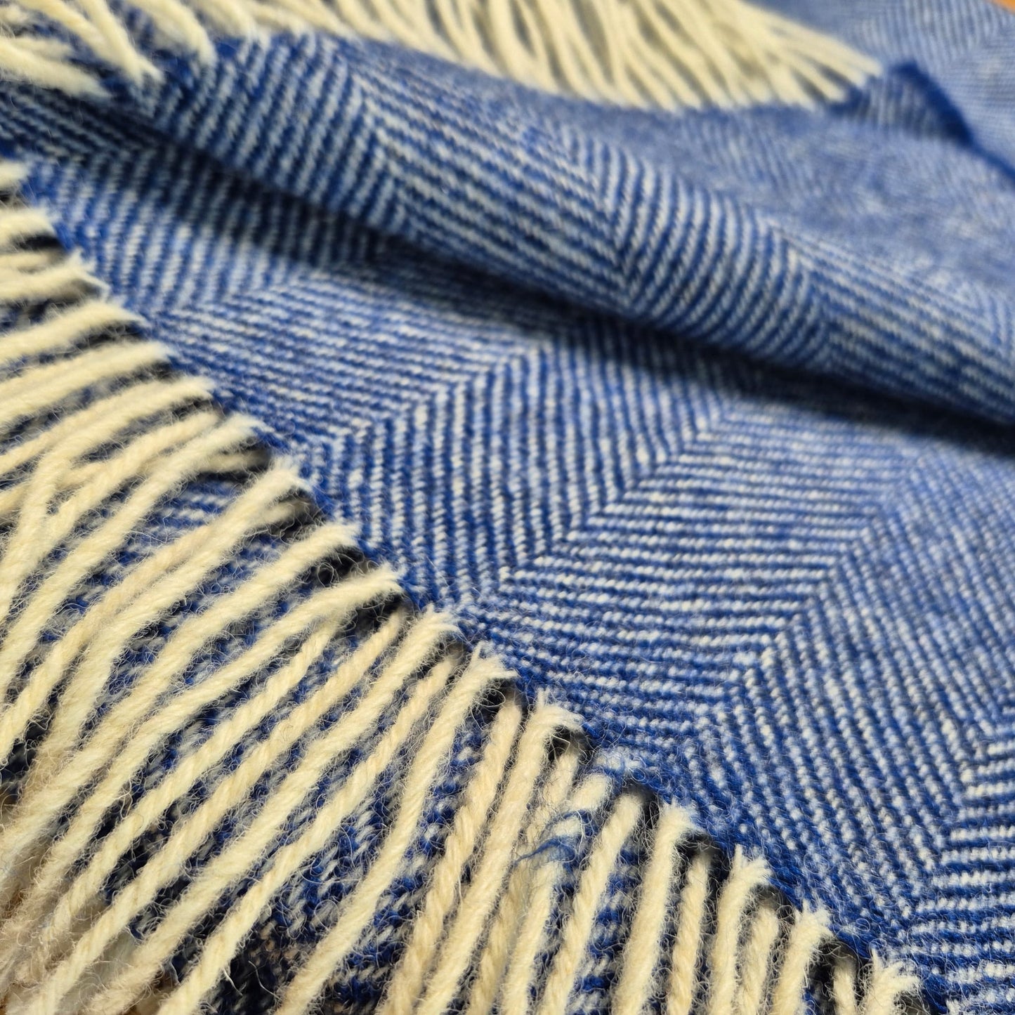 Pure Wool Throw Blanket | Herringbone | Indigo