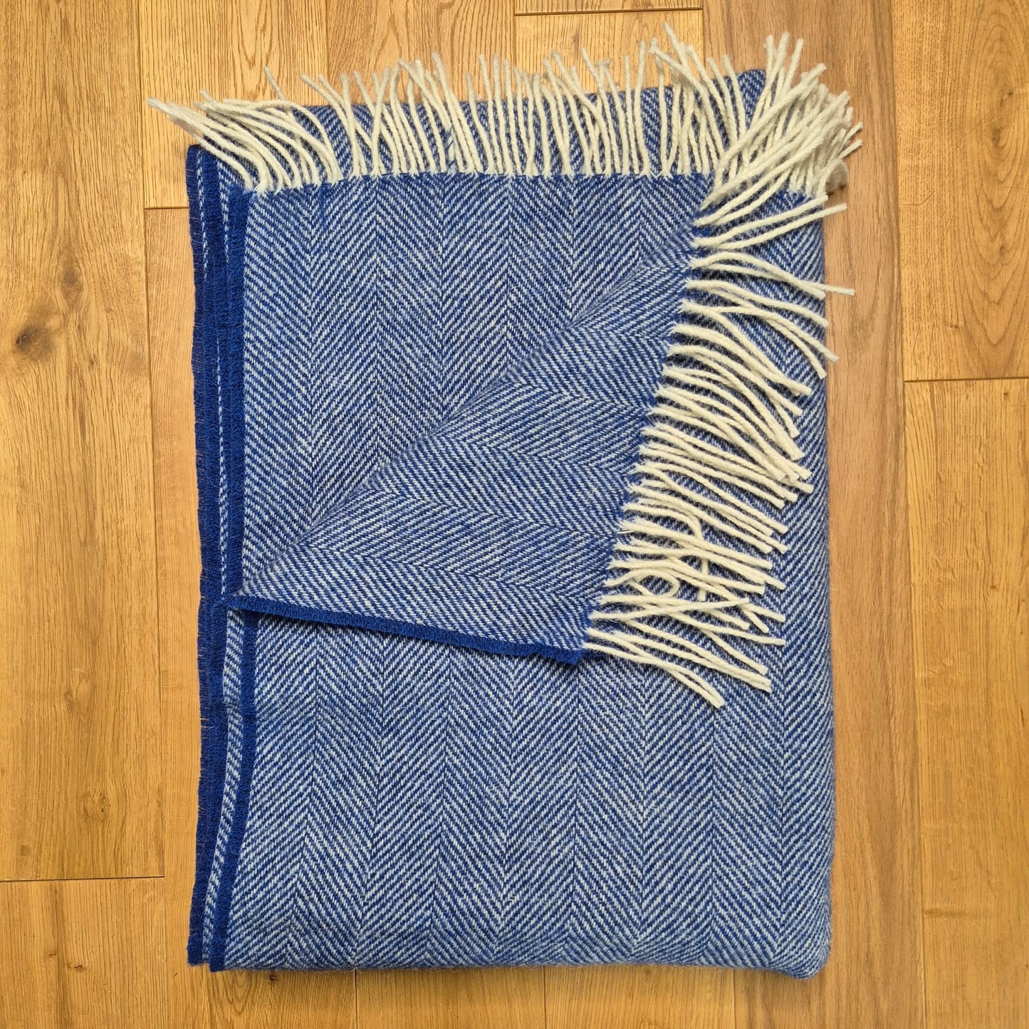 Pure Wool Throw Blanket | Herringbone | Indigo