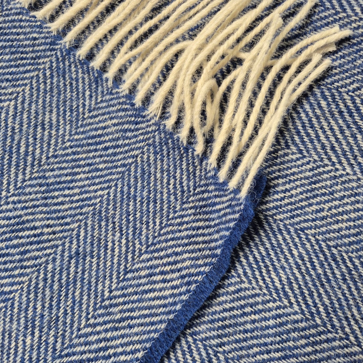 Pure Wool Throw Blanket | Herringbone | Indigo