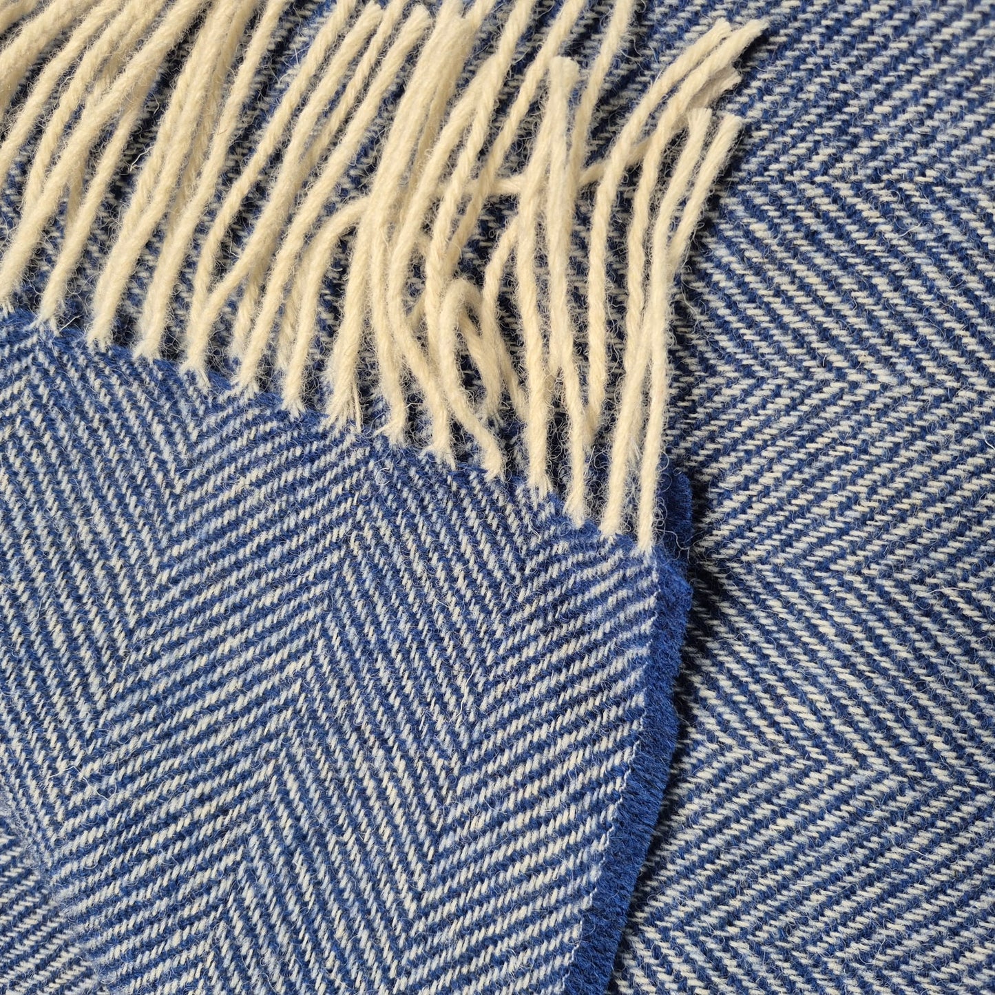 Pure Wool Throw Blanket | Herringbone | Indigo