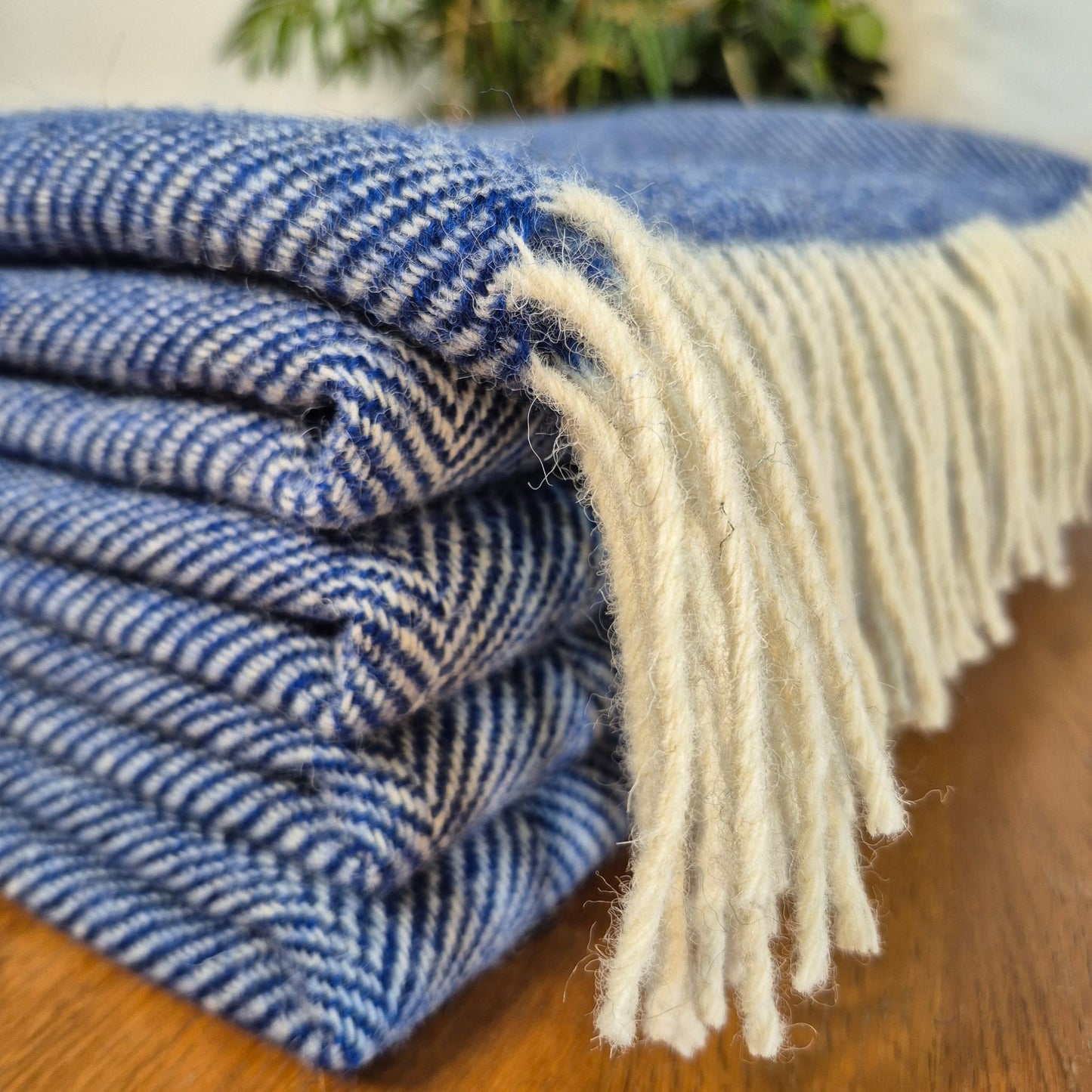 Pure Wool Throw Blanket | Herringbone | Indigo
