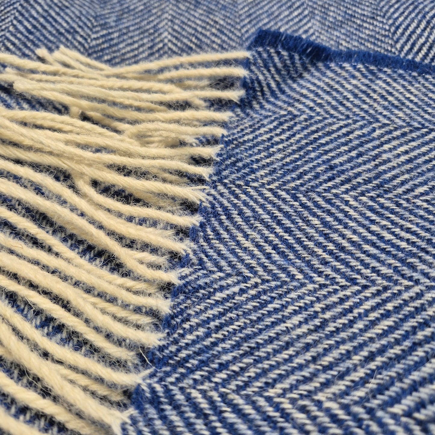 Pure Wool Throw Blanket | Herringbone | Indigo