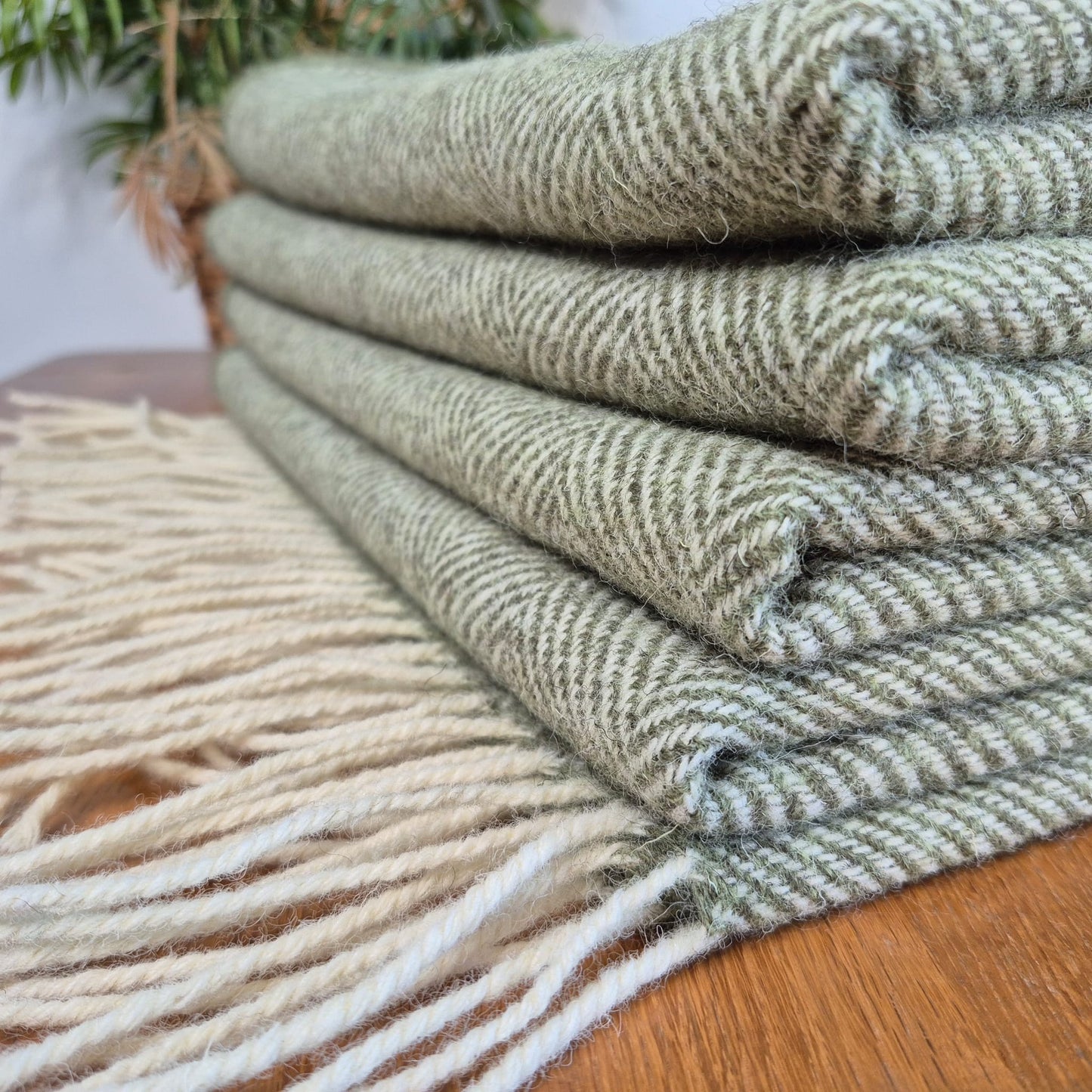 Pure Wool Throw Blanket | Herringbone | Dark Apple