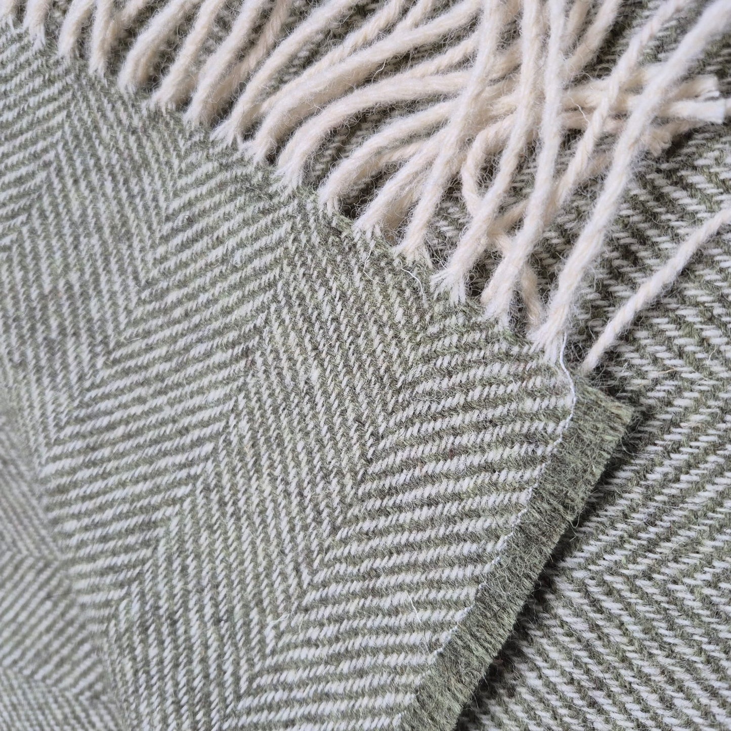 Pure Wool Throw Blanket | Herringbone | Sage Green