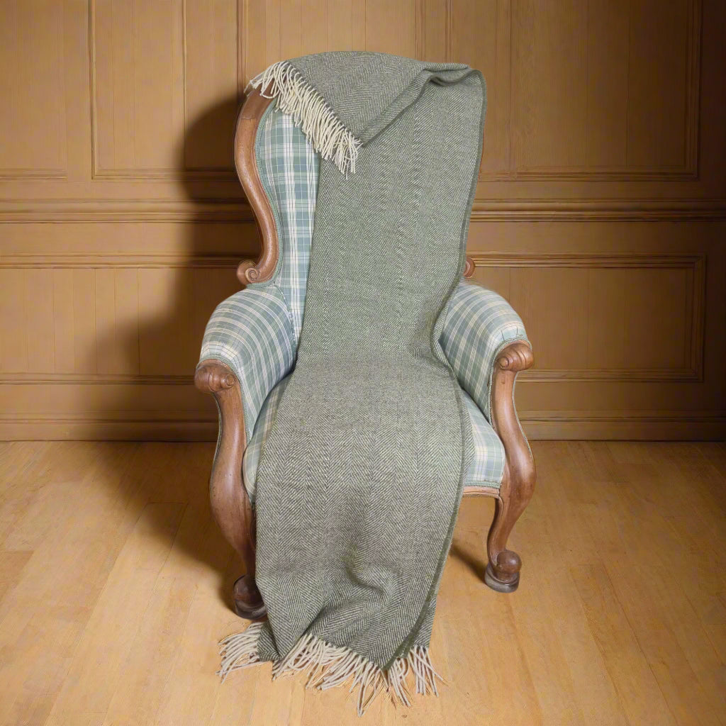 Pure Wool Throw Blanket | Herringbone | Dark Apple