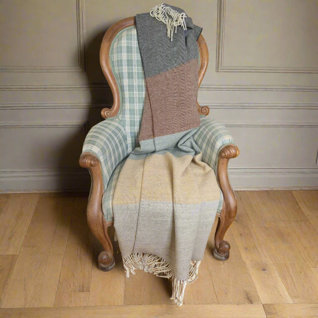 Pure British Wool Blanket Throw | Dartmoor Winter Block Stripe