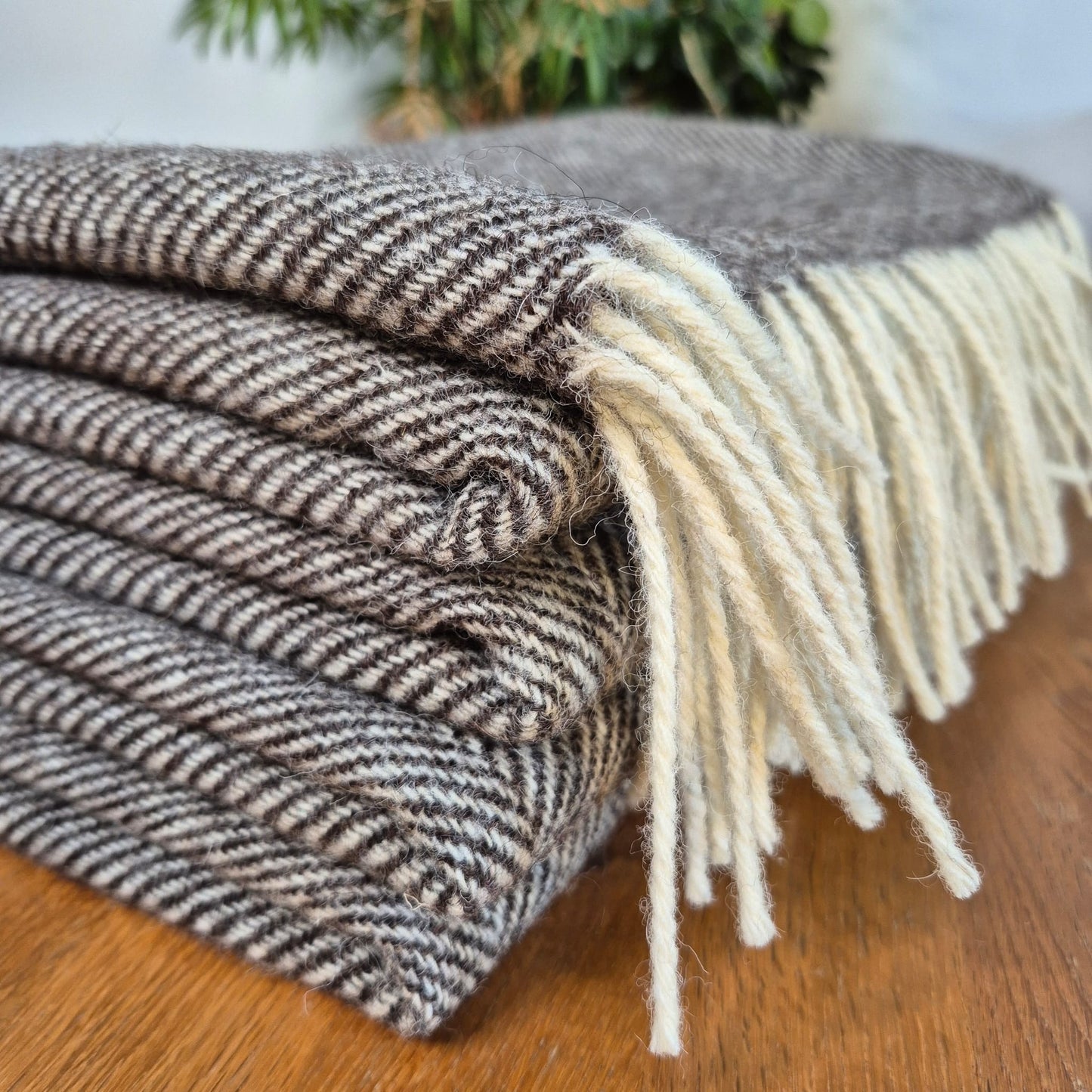 Pure Wool Throw Blanket | Herringbone | Dark Grey Natural