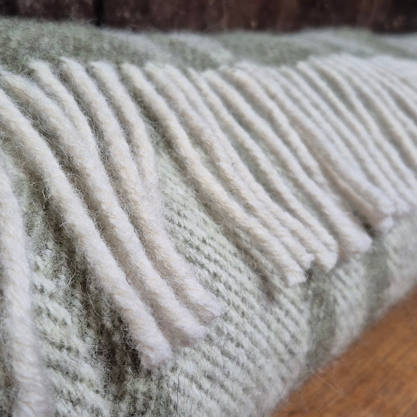 Pure Wool Draught Excluder (Moss Green Inverse Geometric w/Fringe)