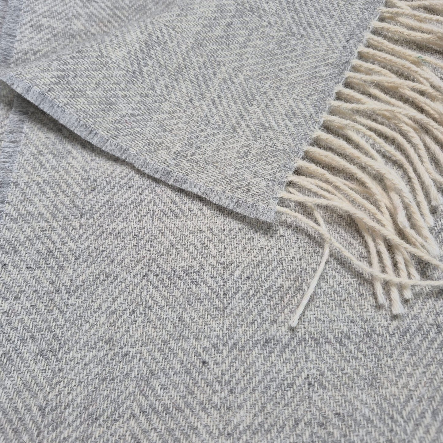 Pure Wool Throw Blanket | Herringbone | Pale Grey Haze