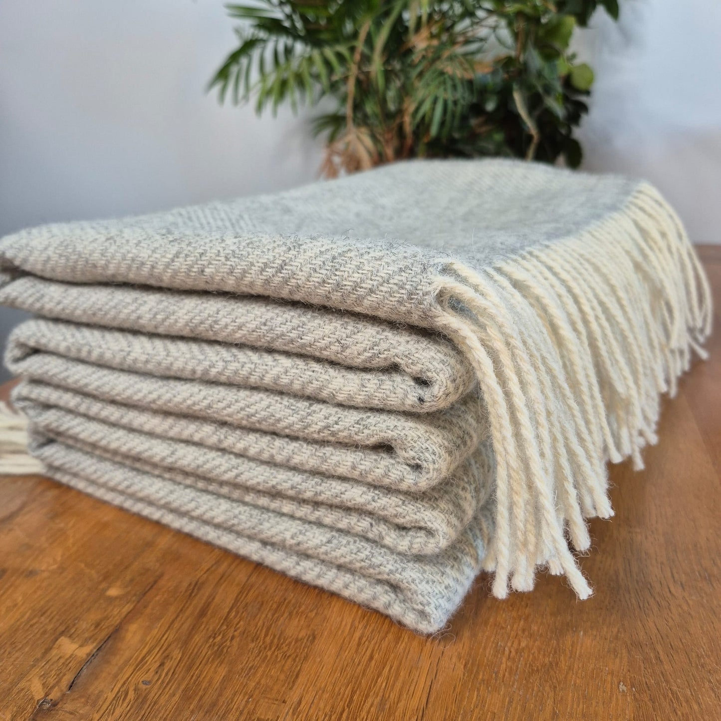 Pure Wool Throw Blanket | Herringbone | Pale Grey Haze