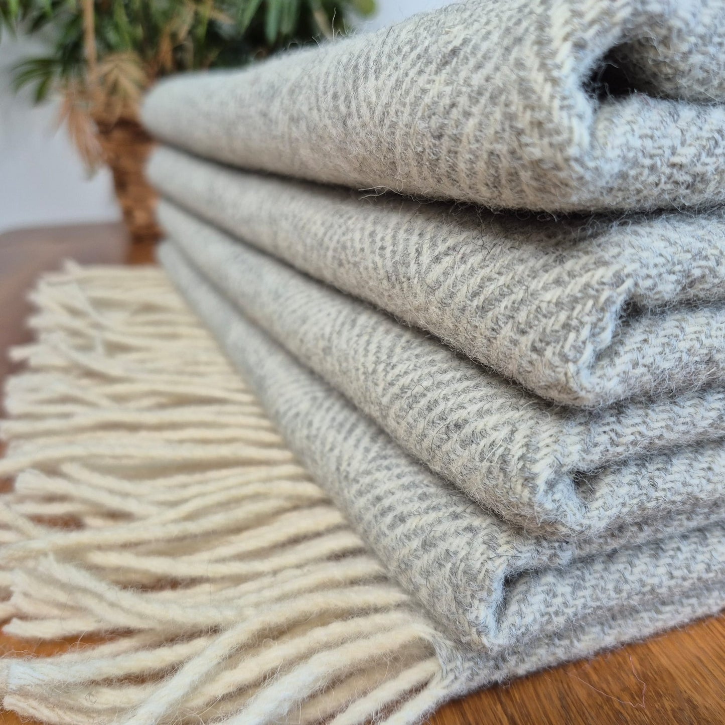 Pure Wool Throw Blanket | Herringbone | Pale Grey Haze