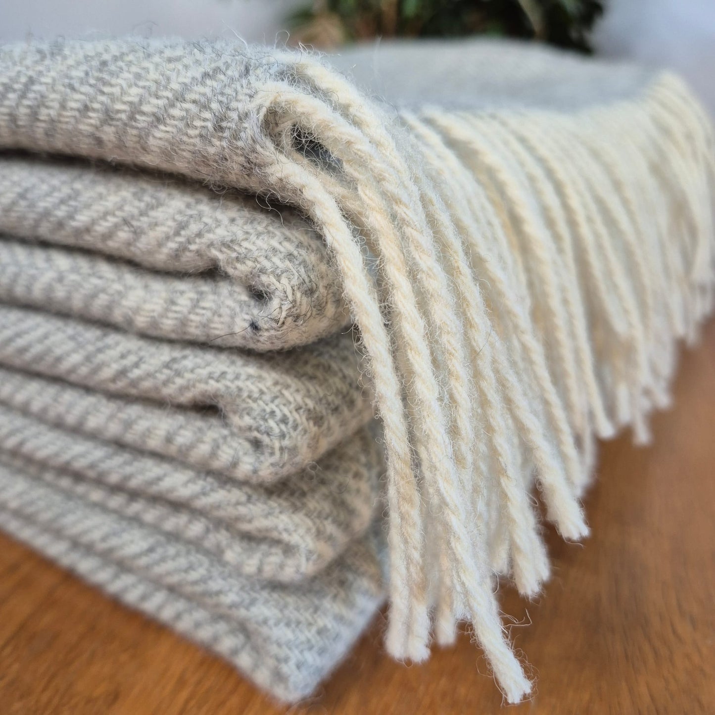 Pure Wool Throw Blanket | Herringbone | Pale Grey Haze