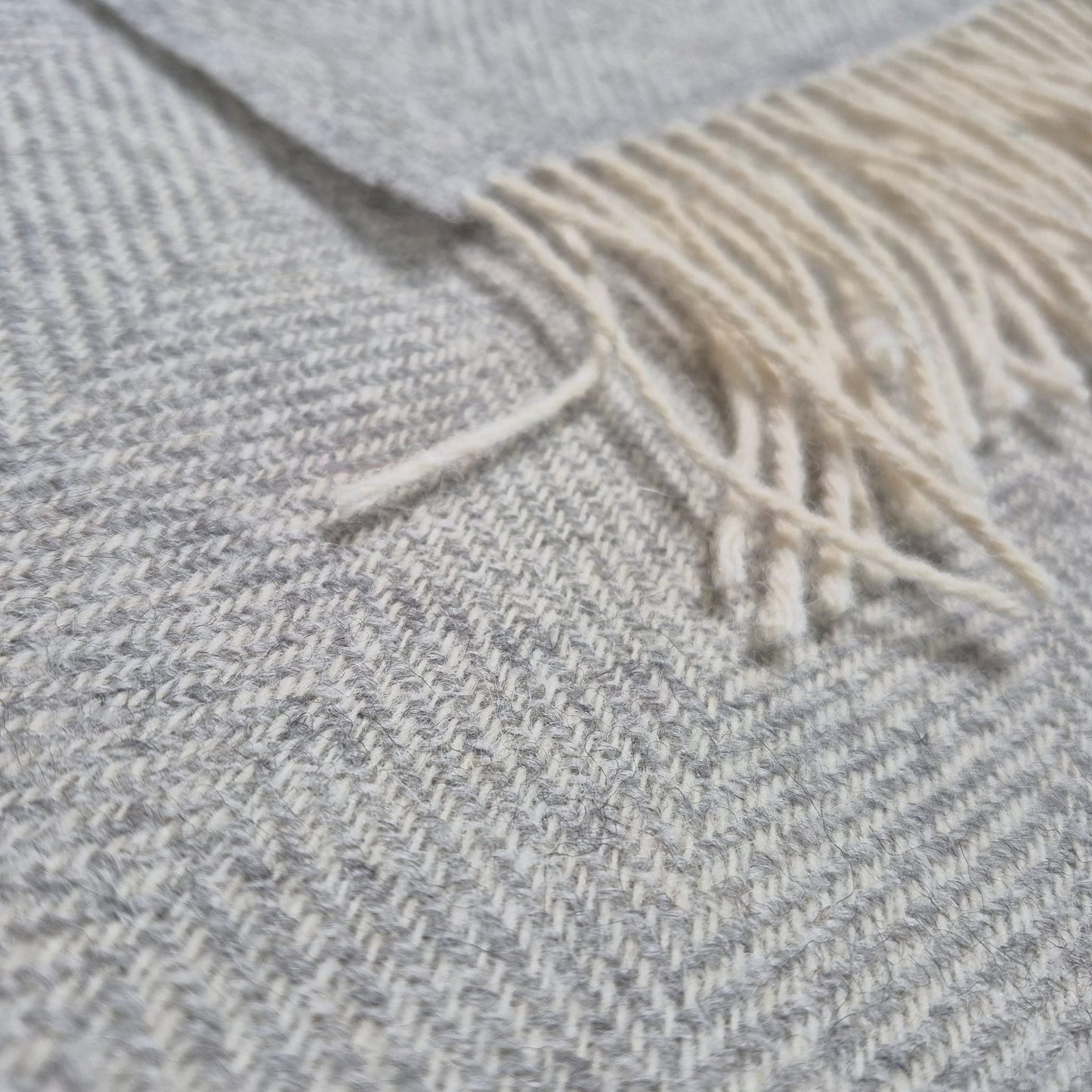 Pure Wool Throw Blanket | Herringbone | Pale Grey Haze