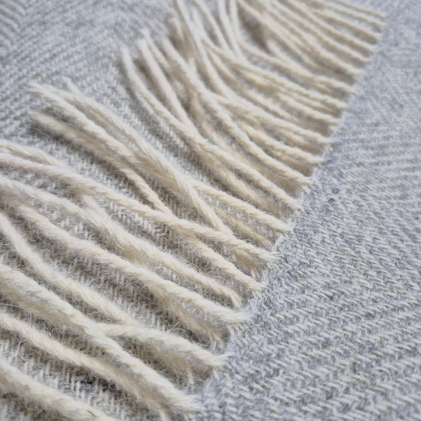 Pure Wool Throw Blanket | Herringbone | Pale Grey Haze