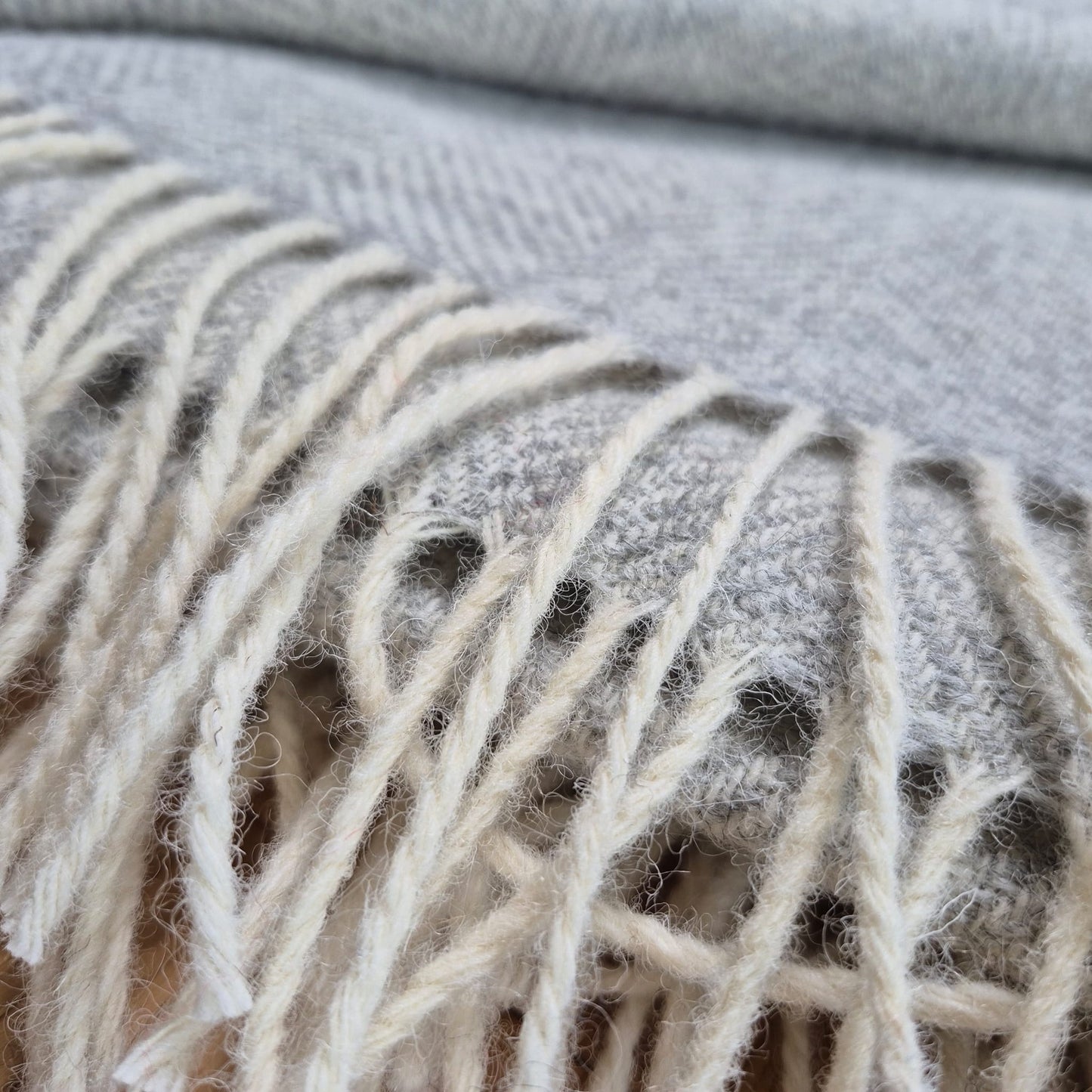 Pure Wool Throw Blanket | Herringbone | Pale Grey Haze