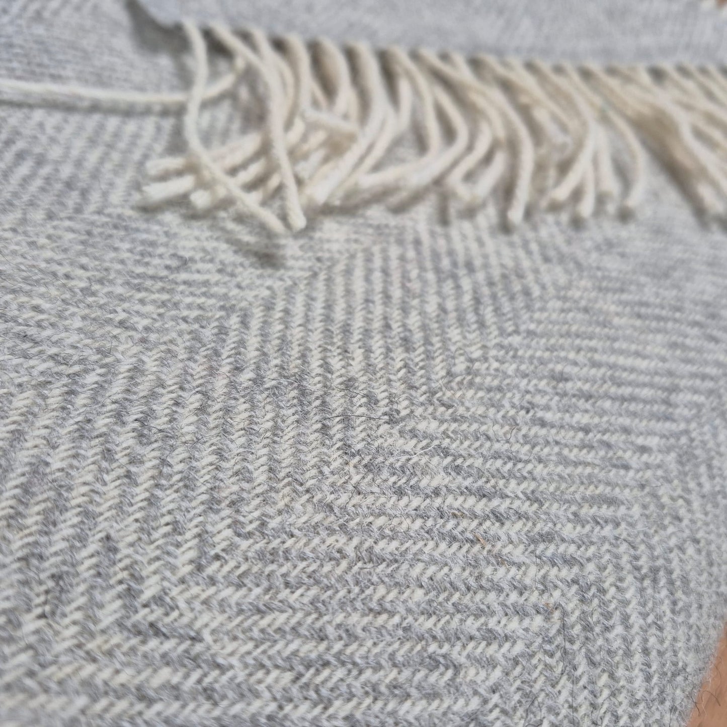 Pure Wool Throw Blanket | Herringbone | Pale Grey Haze