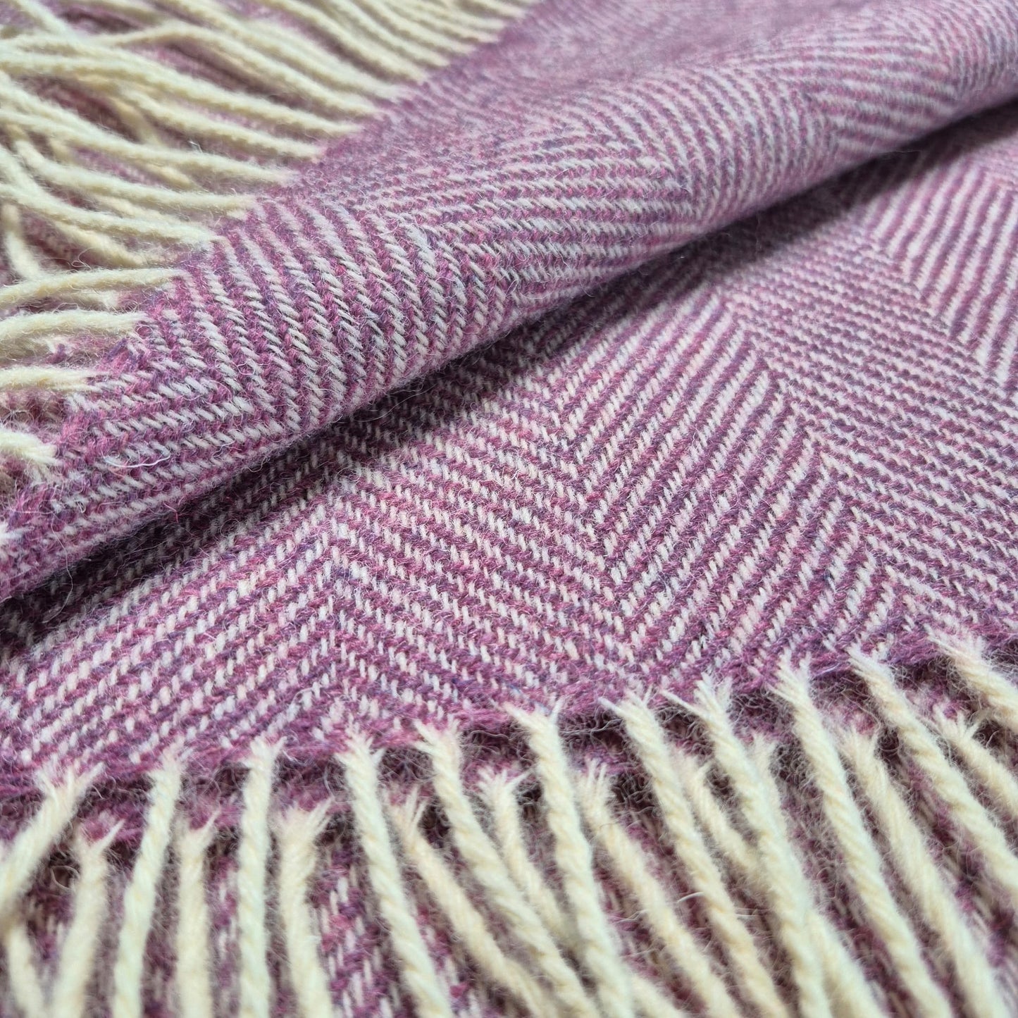 Pure Wool Throw Blanket | Herringbone | Lillac