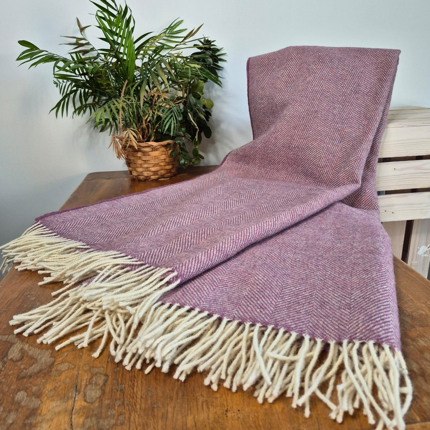 Pure Wool Throw Blanket | Herringbone | Lillac