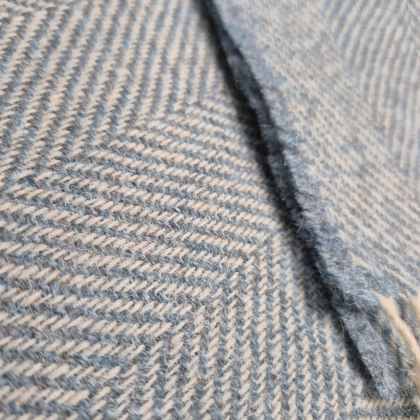 Pure Wool Throw Blanket | Herringbone | Summerstorm Blue