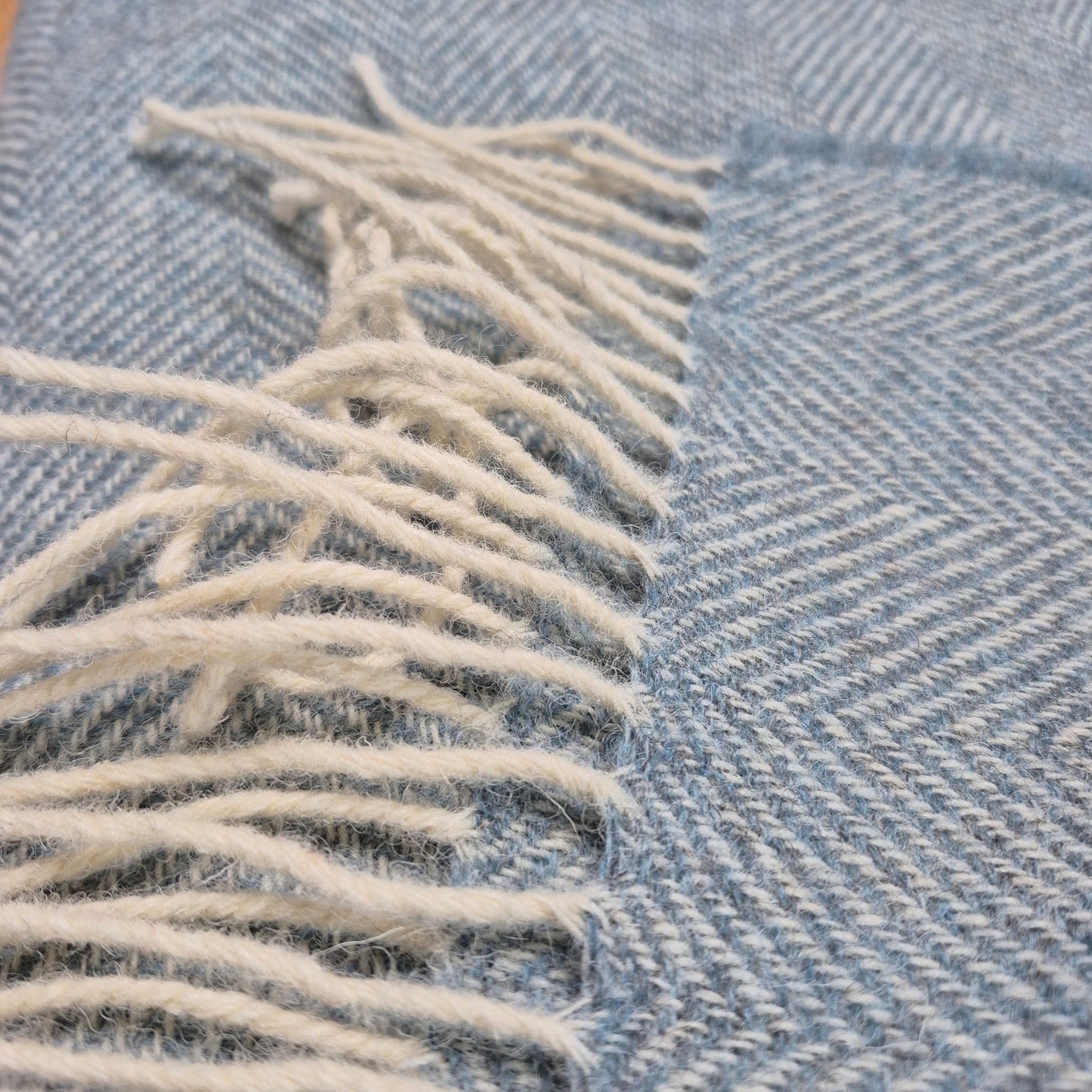 Pure Wool Throw Blanket | Herringbone | Summerstorm Blue