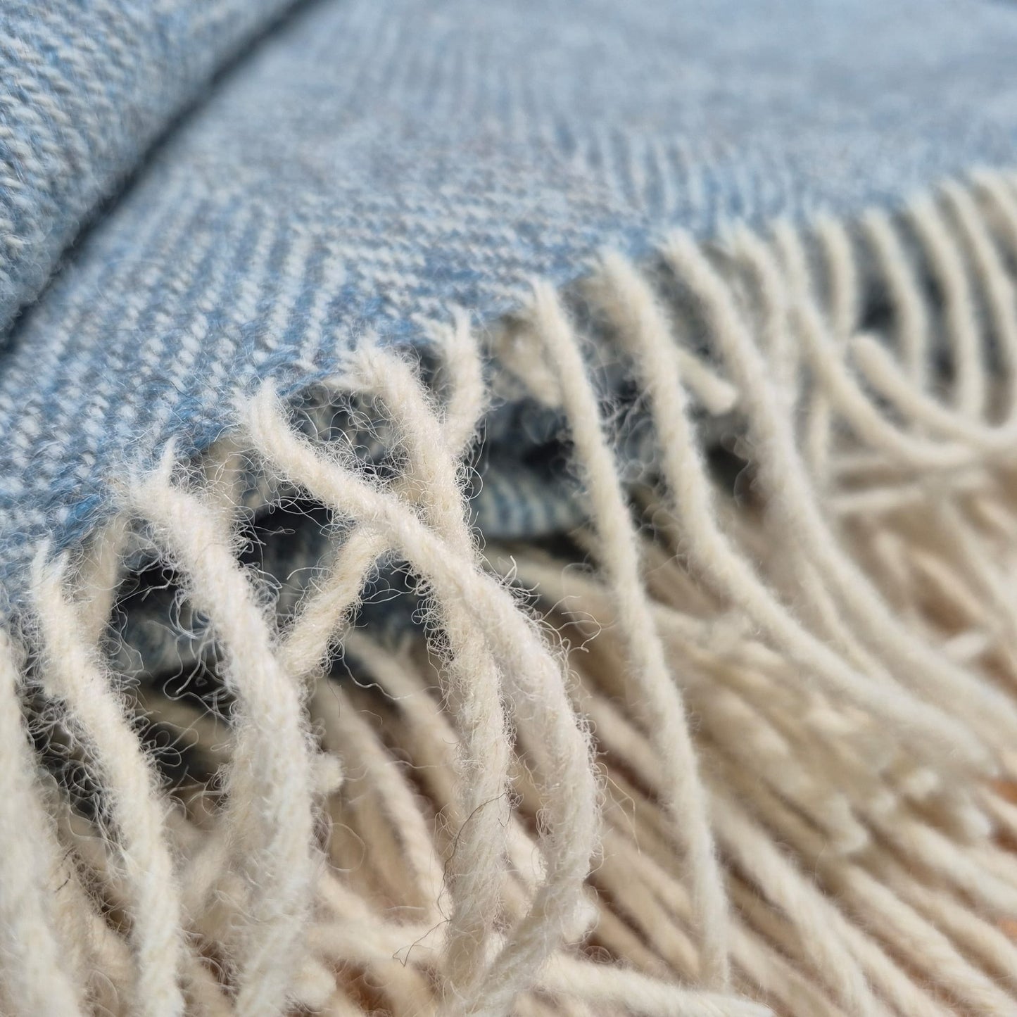 Pure Wool Throw Blanket | Herringbone | Summerstorm Blue