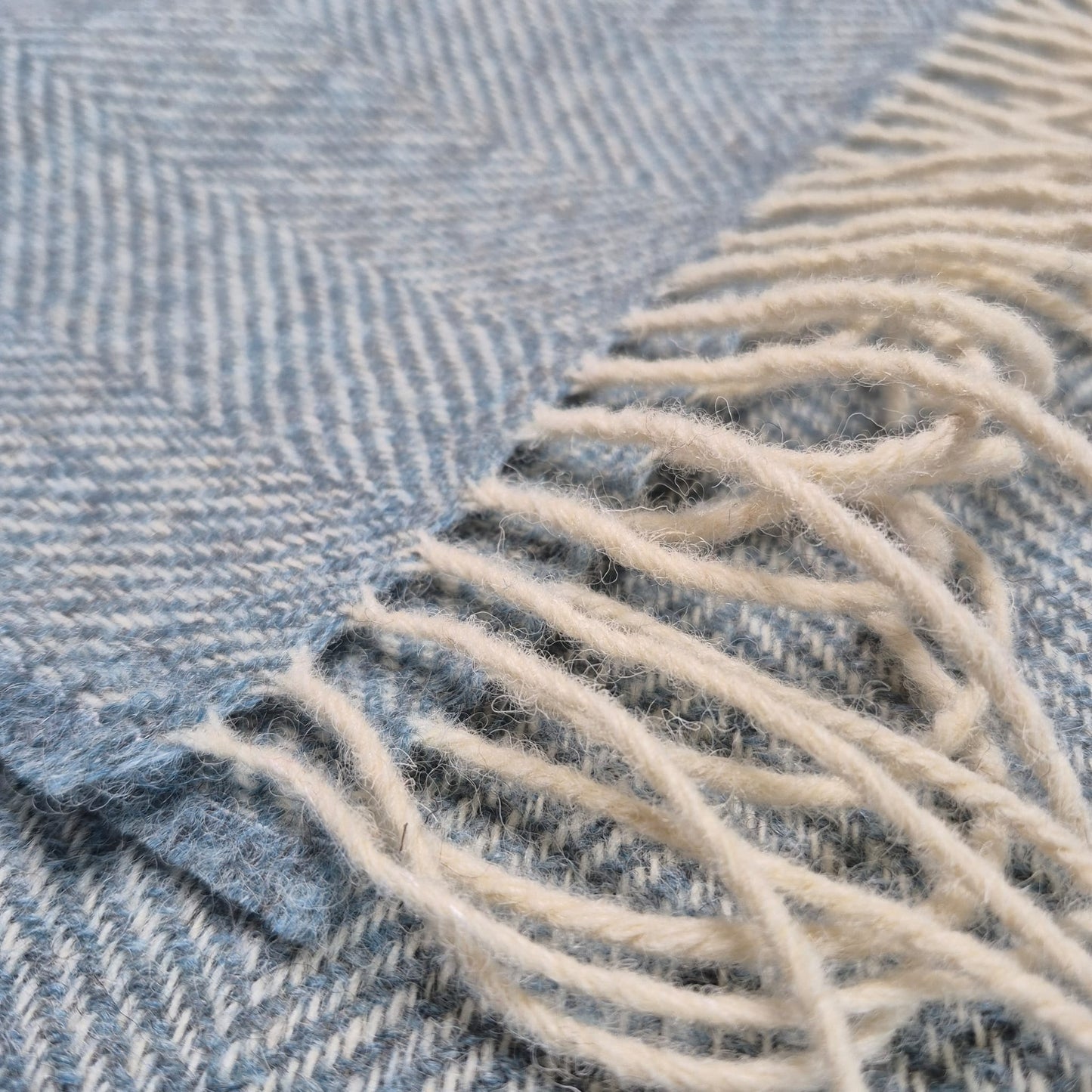 Pure Wool Throw Blanket | Herringbone | Summerstorm Blue