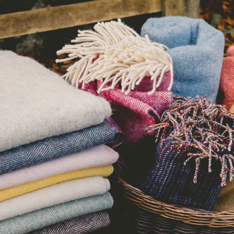 Pure Wool Herringbone Throw Blankets