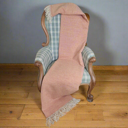 Pure Wool Throw Blanket | Herringbone | August Peach