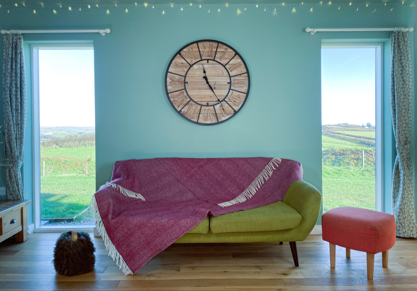 Pure Wool Herringbone Throw Blanket (Beetroot, Size: 200x146cm)