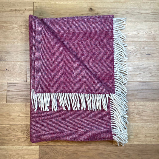Pure Wool Herringbone Throw Blanket (Beetroot, Size: 200x146cm)