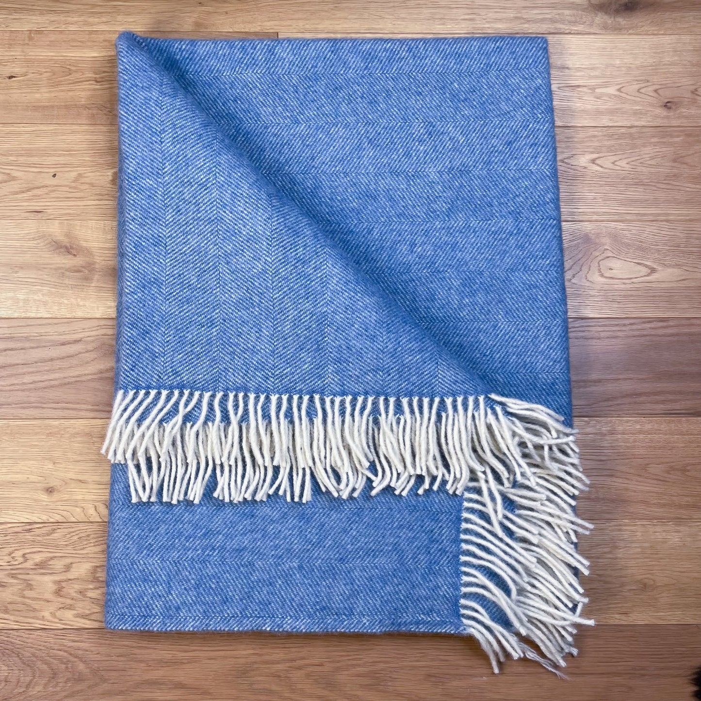 Pure Wool Herringbone Throw Blanket (Sky Blue, Size: 200x146cm)
