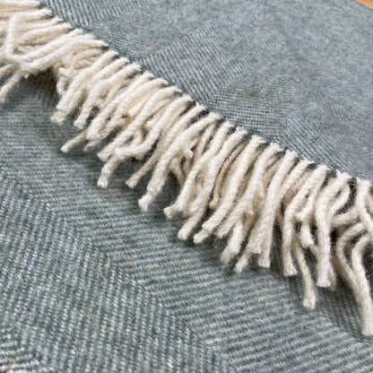 Pure Wool Herringbone Throw Blanket (Sea Green, Size: 200x146cm)