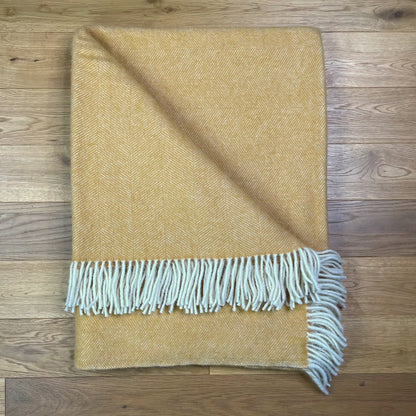 Pure Wool Herringbone Throw Blanket (Mustard, Size: 200x146cm)