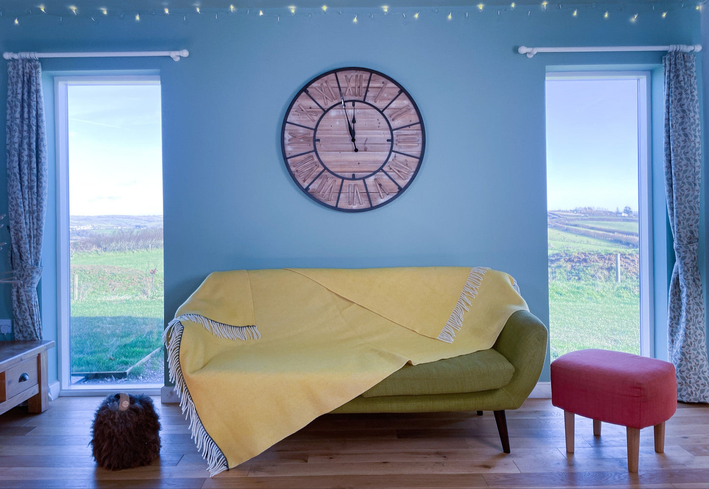 Pure Wool Herringbone Throw Blanket (Sunshine Yellow, Size: 200x146cm)