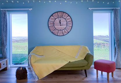Pure Wool Herringbone Throw Blanket (Sunshine Yellow, Size: 200x146cm)